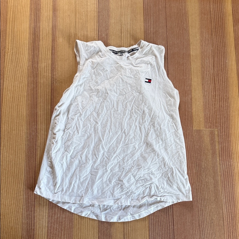 Tommy Hilfiger Women's White Muscle Tee cotton blend athleisure